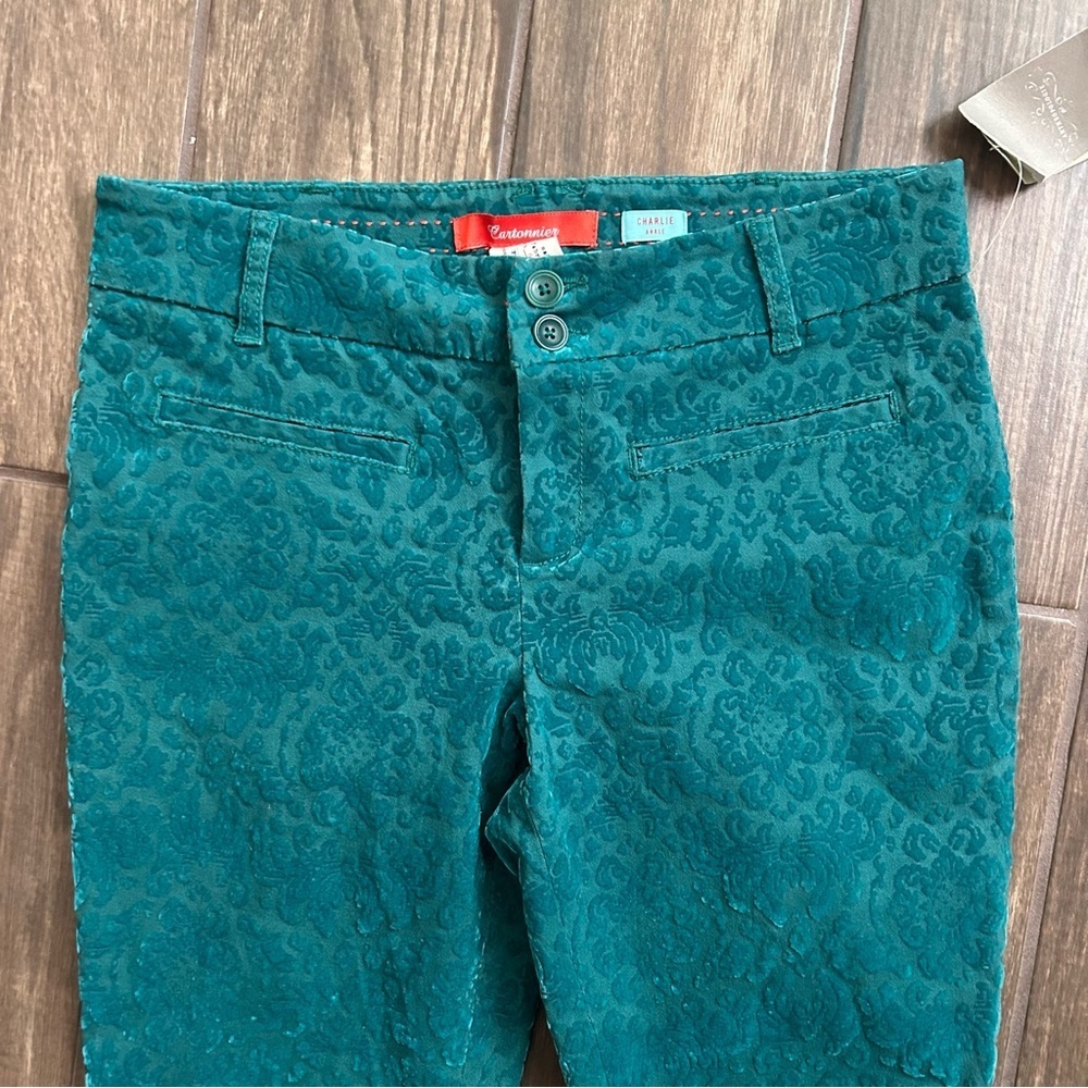 NWT Anthropologie Cartonnier Damask Velvet Charlie Ankle Pants in Turquoise 8P - Picture 4 of 8